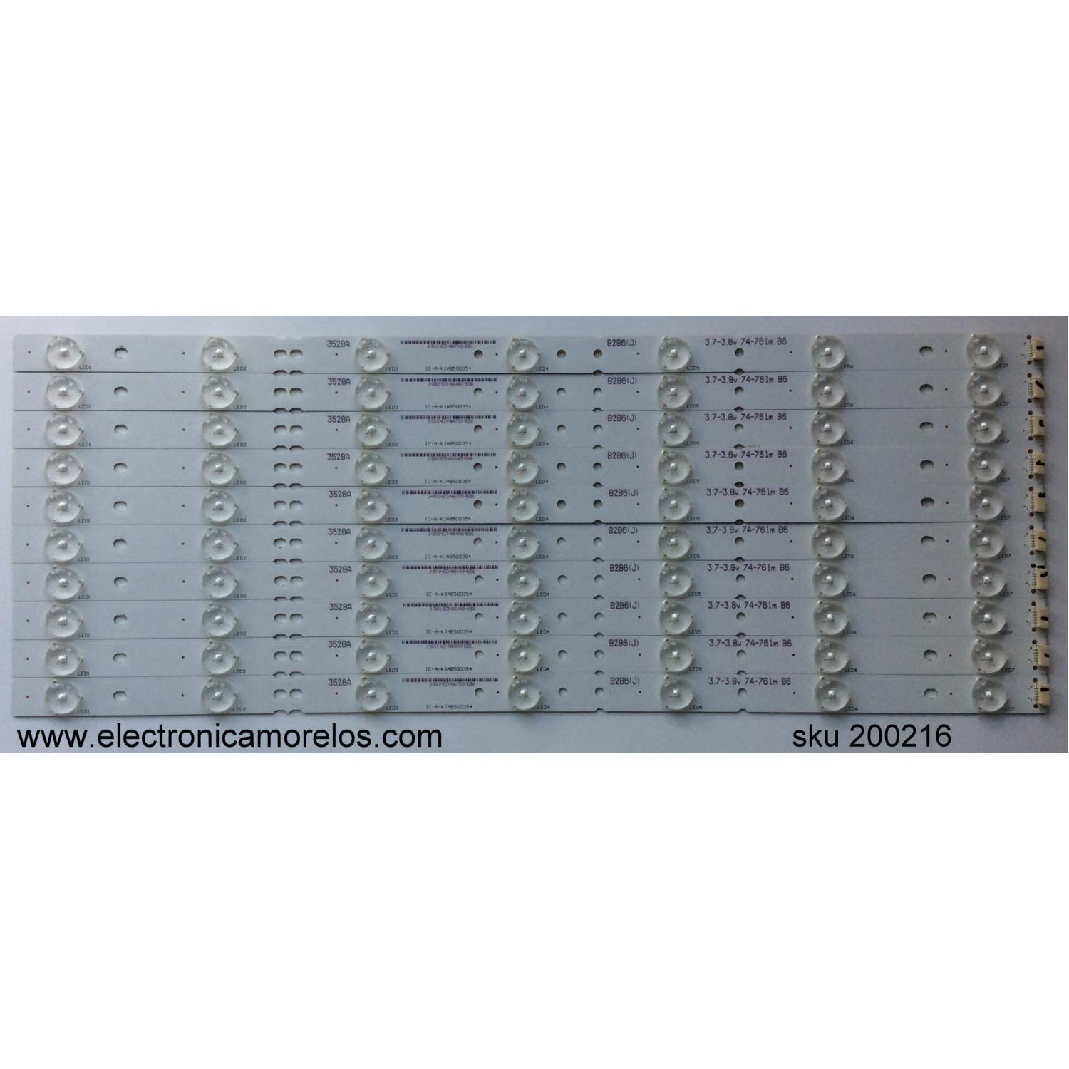 KIT DE LED´S PARA TV (10 PIEZAS) / RCA  3528A / IC-A-KJAB50D354 / PANEL V500HJ1-PE8-12V / MODELO LED50B45BQ W413-LE50B4C-A1003 / LED50B45RQ